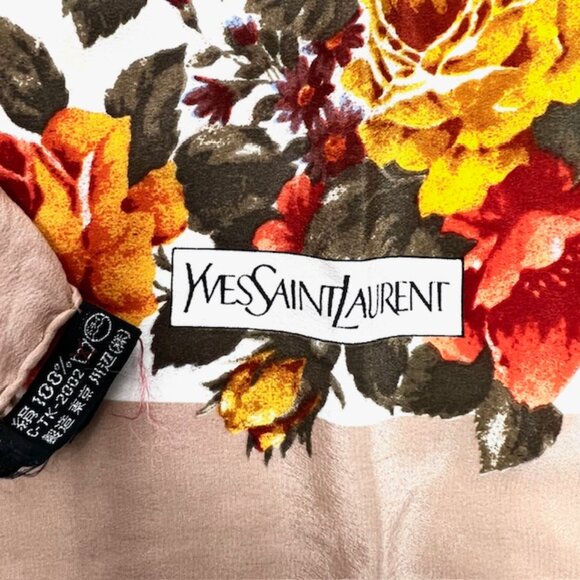 Vigt Yves Saint Laurent Mini Scarf/Handker 100% silk satin, 22"  Beige Flora (17 - Picture 4 of 6